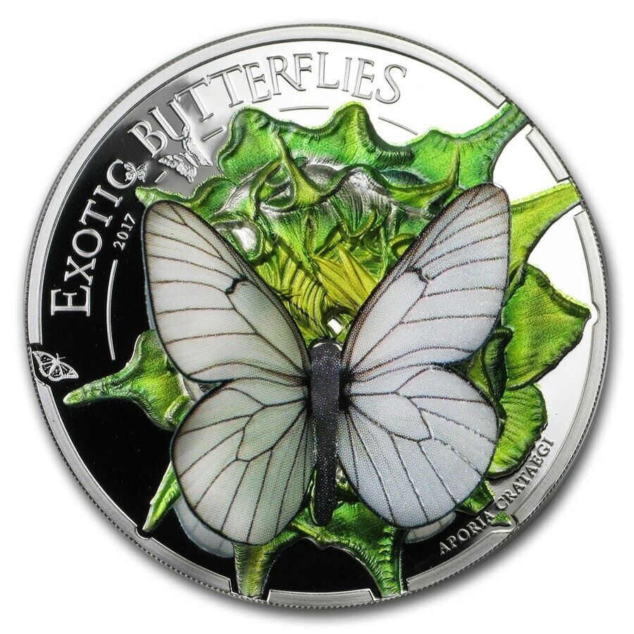 25g Silver Coin 2017 Mongolia 500 Togrog Exotic 3D Butterflies - White-classypw.com-1