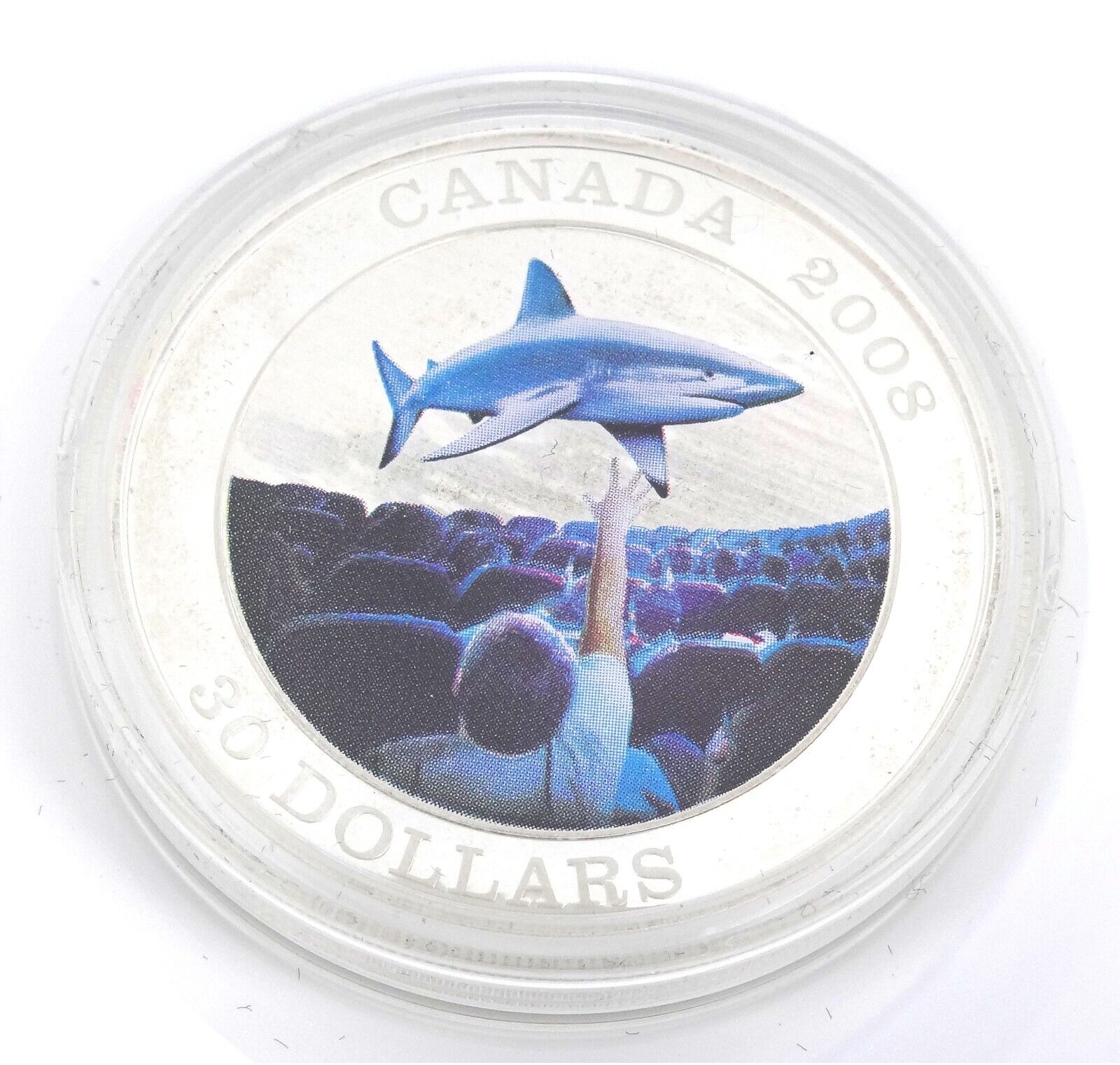 31.5g Silver Coin 2008 $30 Canadian Achievements Series: IMAX Shark Hologram OGP-classypw.com-1