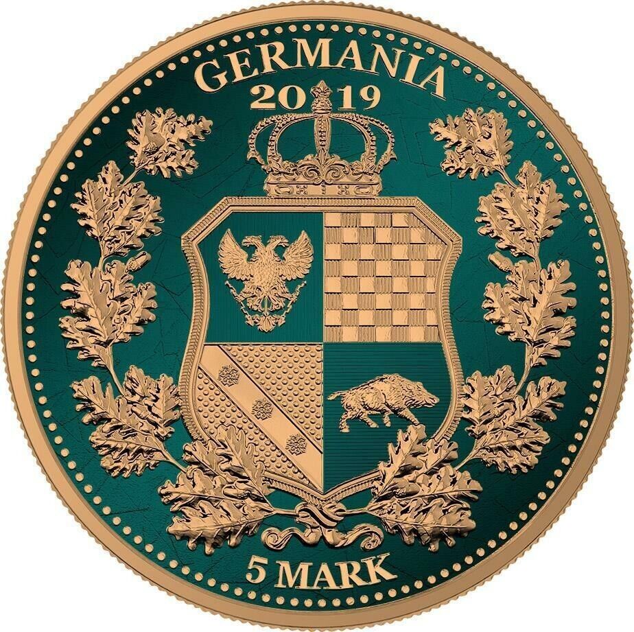 1 Oz Silver Coin 2019 5 Mark Columbia & Germania Allegories - Dark Green Gilded-classypw.com-2