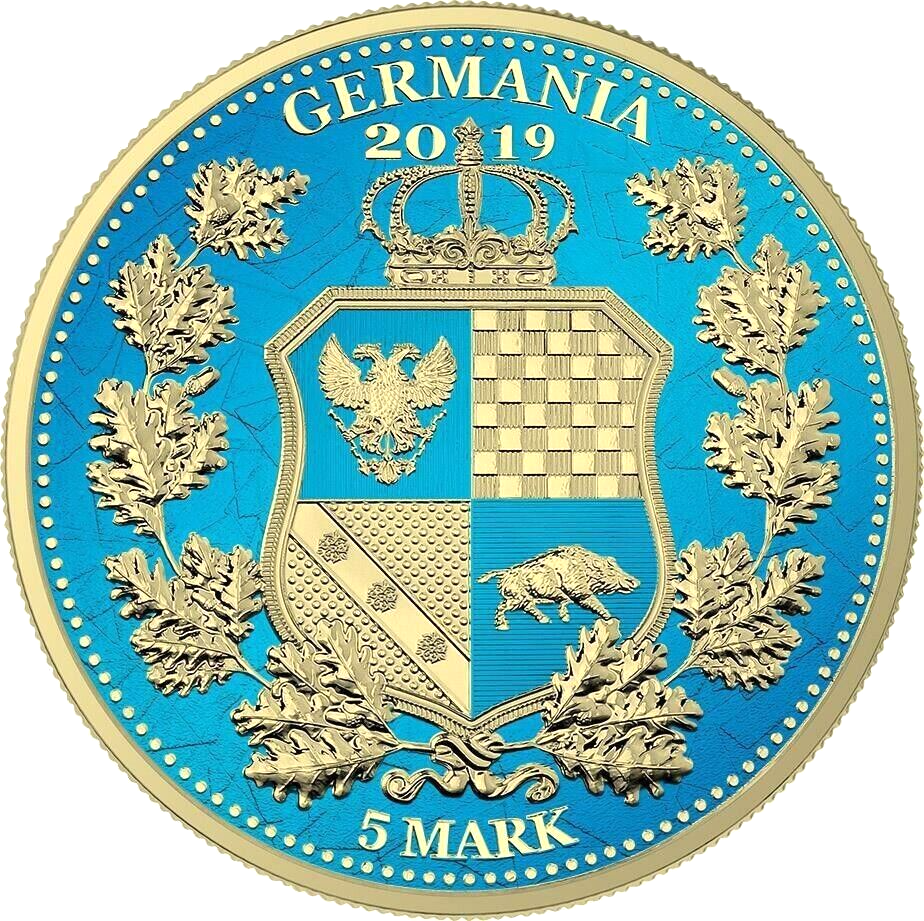 1 Oz Silver Coin 2019 5 Mark Columbia & Germania Allegories - Space Blue Gilded-classypw.com-2