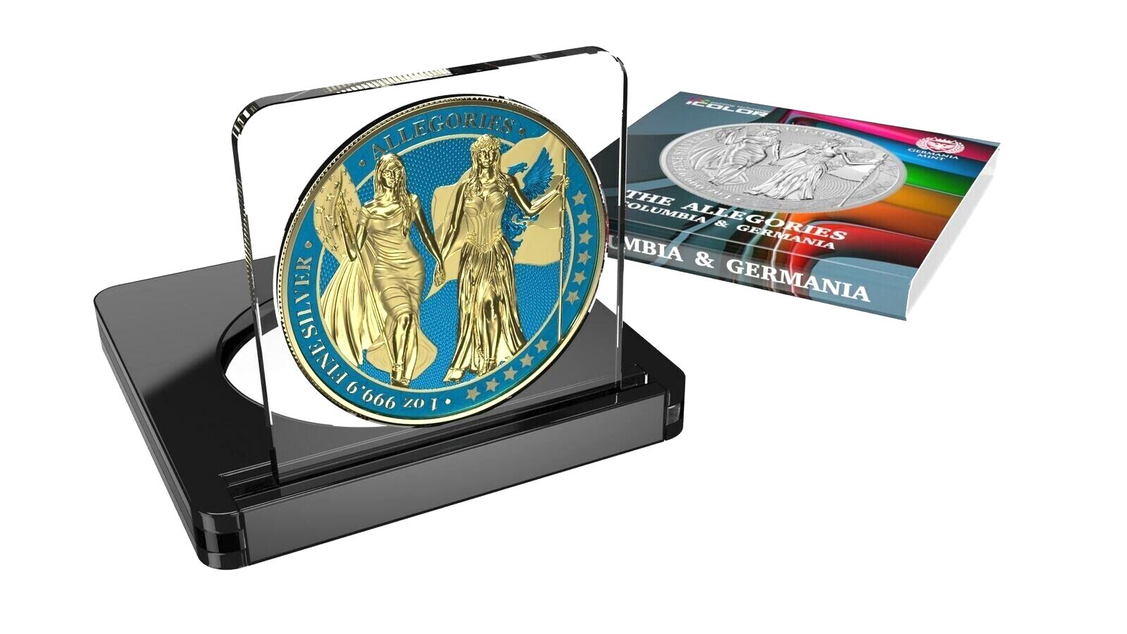 1 Oz Silver Coin 2019 5 Mark Columbia & Germania Allegories - Space Blue Gilded-classypw.com-3