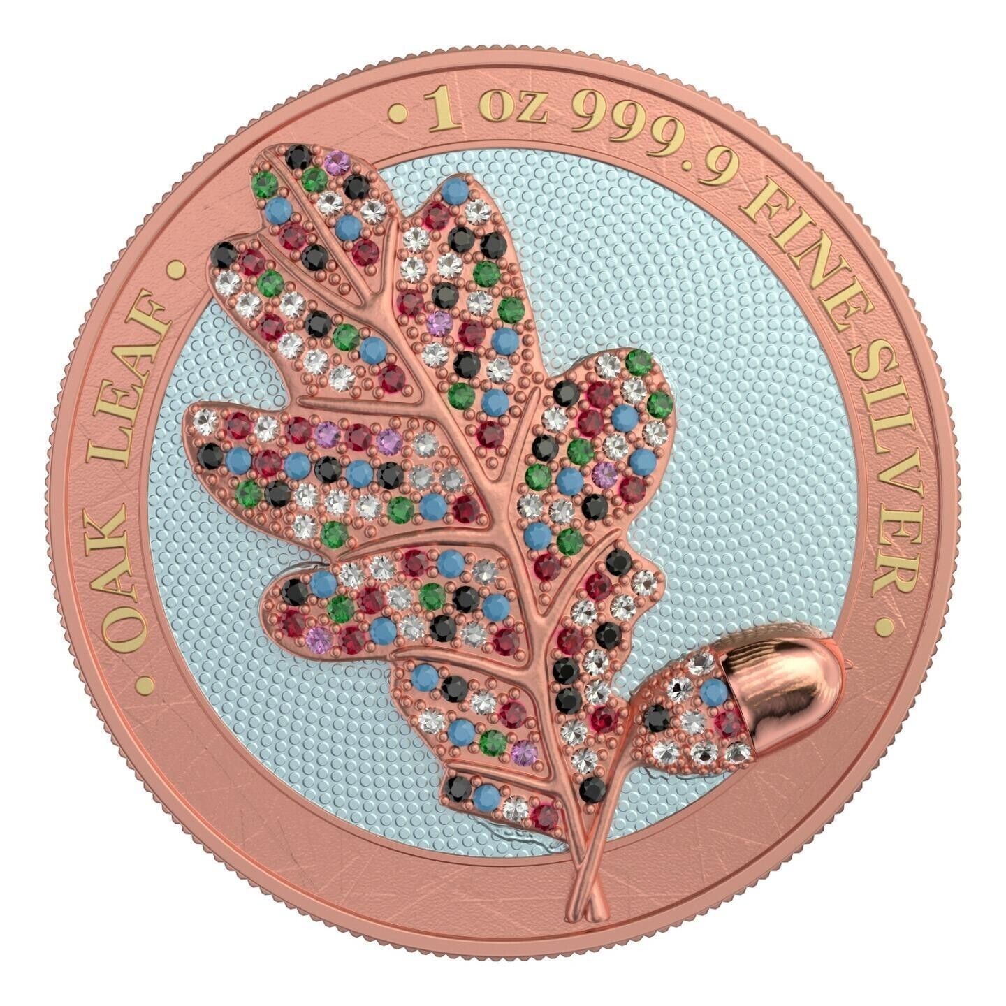 1 Oz Silver Coin 2019 5 Mark Germania Bejeweled Oak Leaf Pink Silver Coin-classypw.com-2