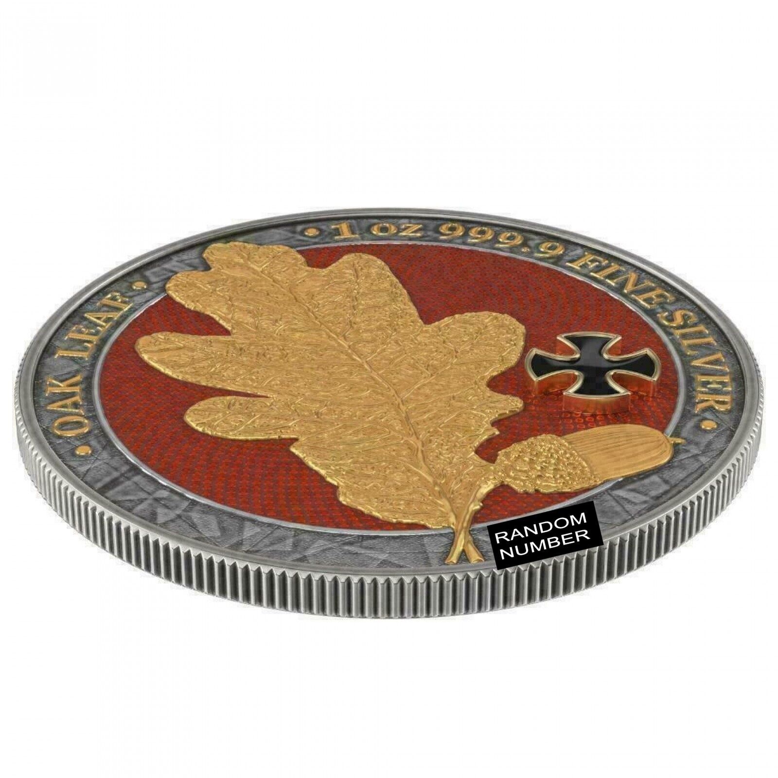 1 Oz Silver Coin 2019 5 Mark Germania Oak Leaf - Cross Gold Black-classypw.com-3