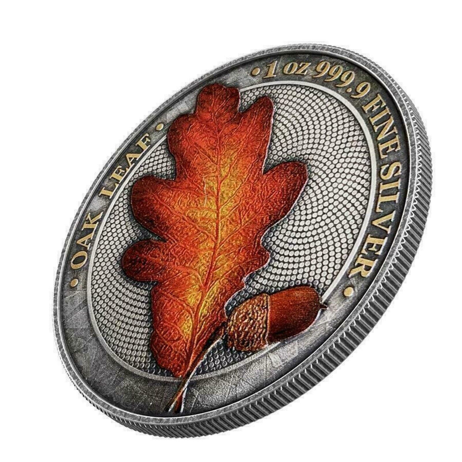 1 Oz Silver Coin 2019 5 Mark Germania Oak Leaf - Funky Holo Antique Silver-classypw.com-2