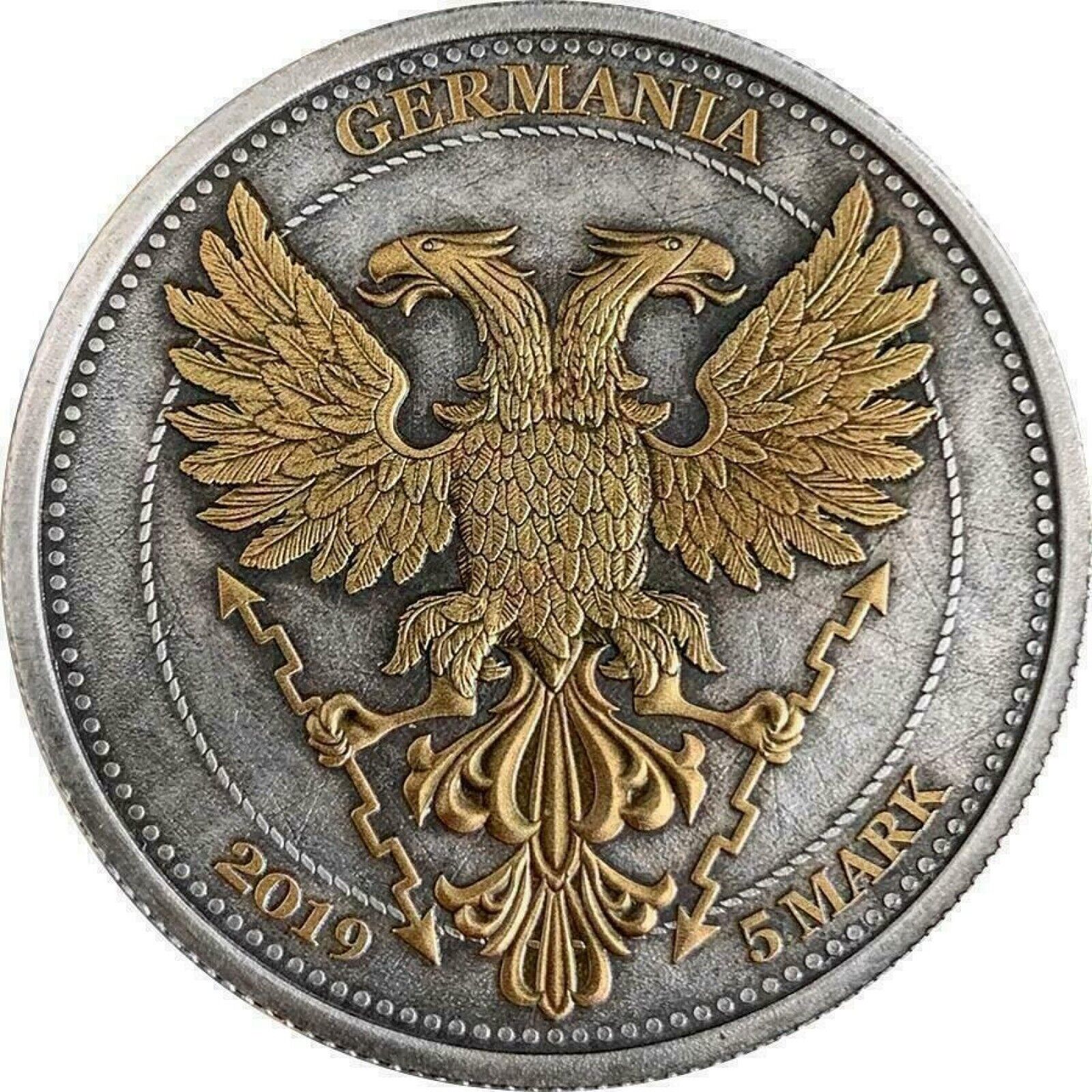 1 Oz Silver Coin 2019 5 Mark Germania Oak Leaf - Funky Holo Antique Silver-classypw.com-3