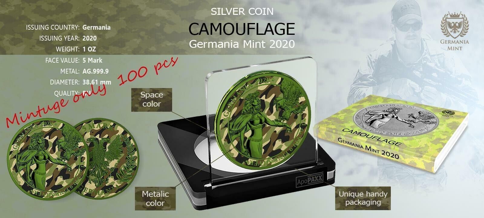 1 Oz Silver Coin 2020 5 Mark Germania Camouflage Edition - Katyn-classypw.com-4