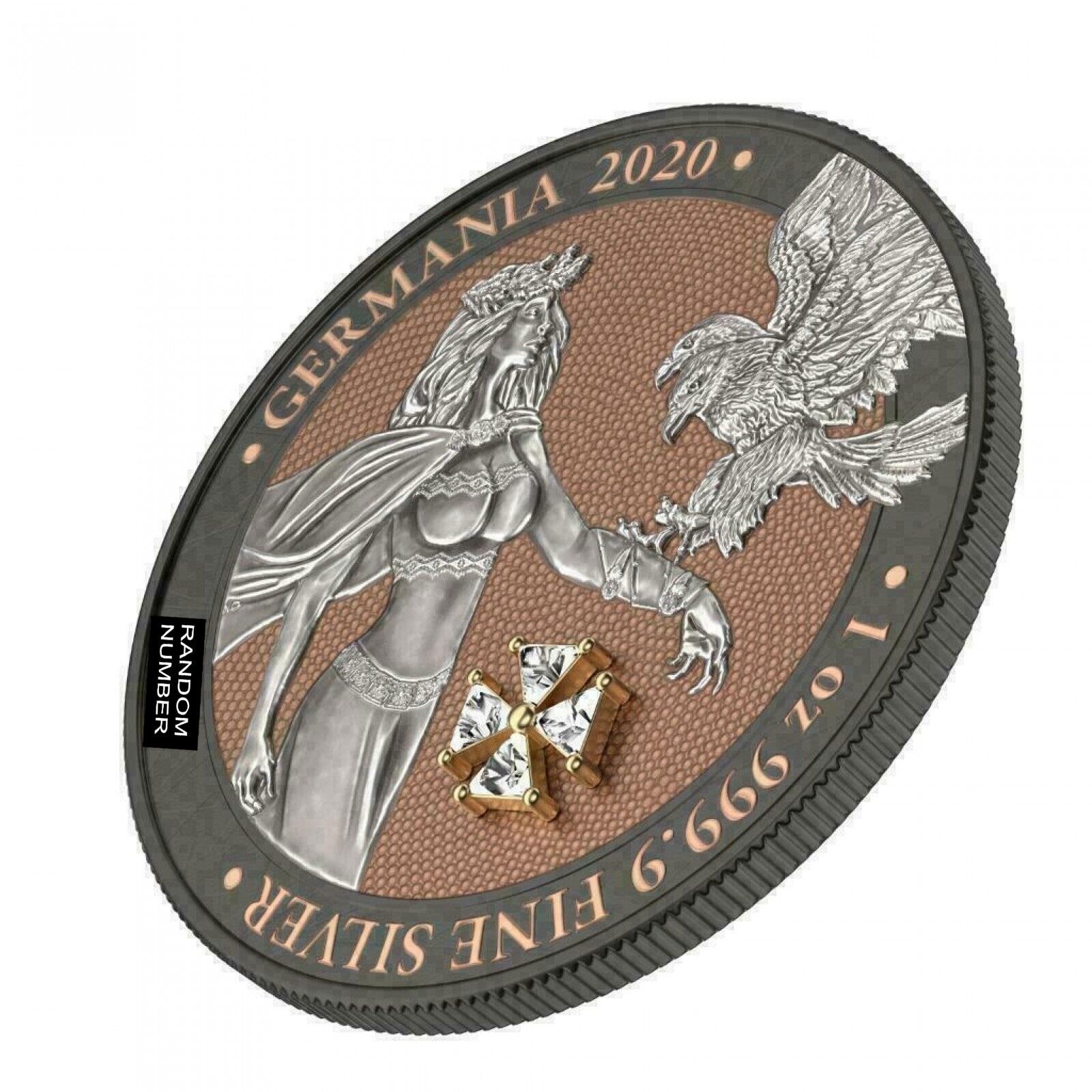 1 Oz Silver Coin 2020 5 Mark Germania - Ruthenium White Crystal Cross-classypw.com-2