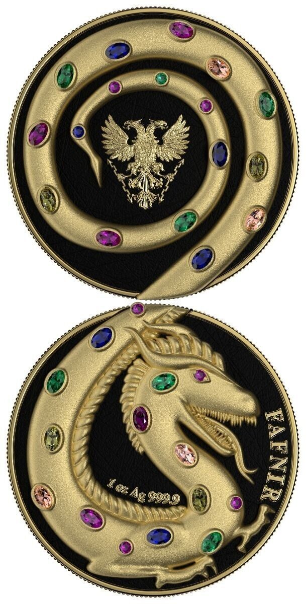 2 X 1 Oz Silver Coin 2020 5 Mark Fafnir Set - Black Gloss & Gold Matte Crystals-classypw.com-8