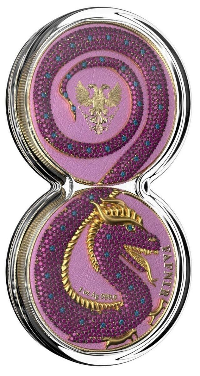 2 X 1 Oz Silver Coin 2020 5 Mark Fafnir Set - Pink Blue Crystals Crystals-classypw.com-2