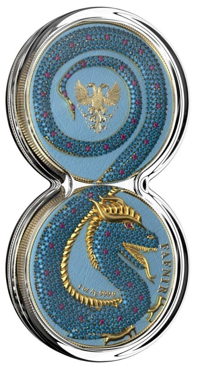 2 X 1 Oz Silver Coin 2020 5 Mark Fafnir Set - Pink Blue Crystals Crystals-classypw.com-7